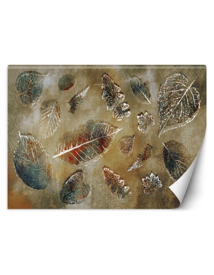Modern living room wall mural - Vintage style leaves | FEEBY