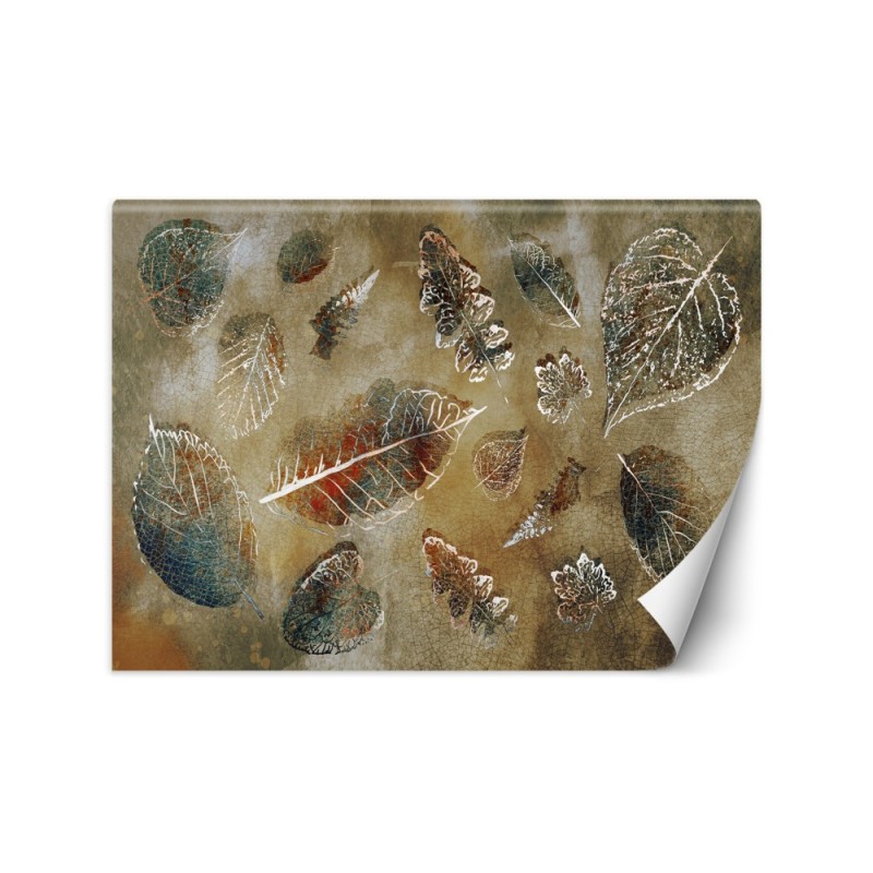 Modern living room wall mural - Vintage style leaves | FEEBY