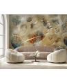 Modern living room wall mural - Vintage style leaves | FEEBY