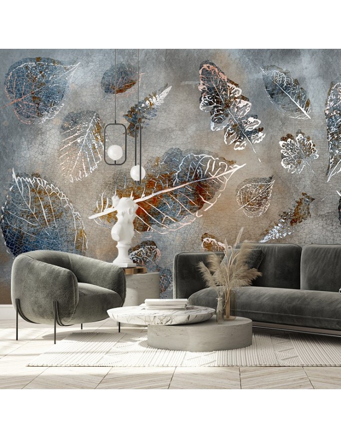 Modern wall mural - Grey autumn leaves | FEEBY