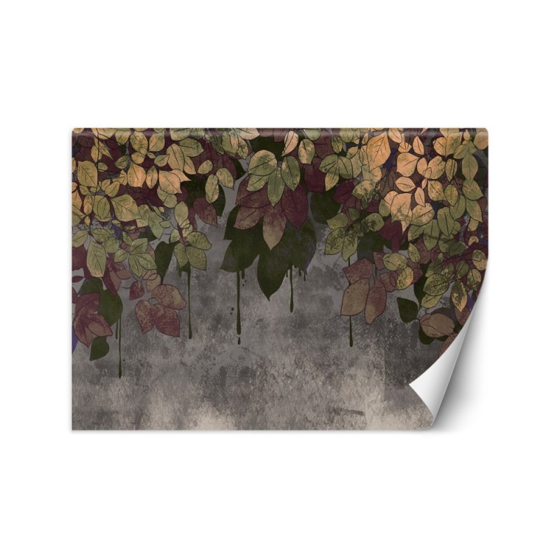 Bedroom wall mural - Falling leaves on concrete | FEEBY