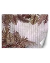 Living room mural - Tropical monstera leaves on plank | FEEBY