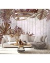 Living room mural - Tropical monstera leaves on plank | FEEBY