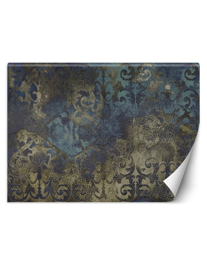 Living room wall mural - Blue vintage ornament | FEEBY