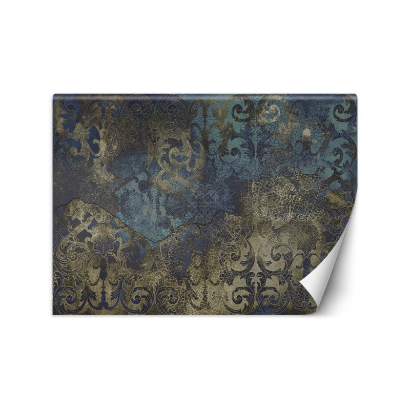 Living room wall mural - Blue vintage ornament | FEEBY