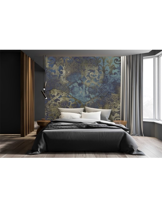 Living room wall mural - Blue vintage ornament | FEEBY