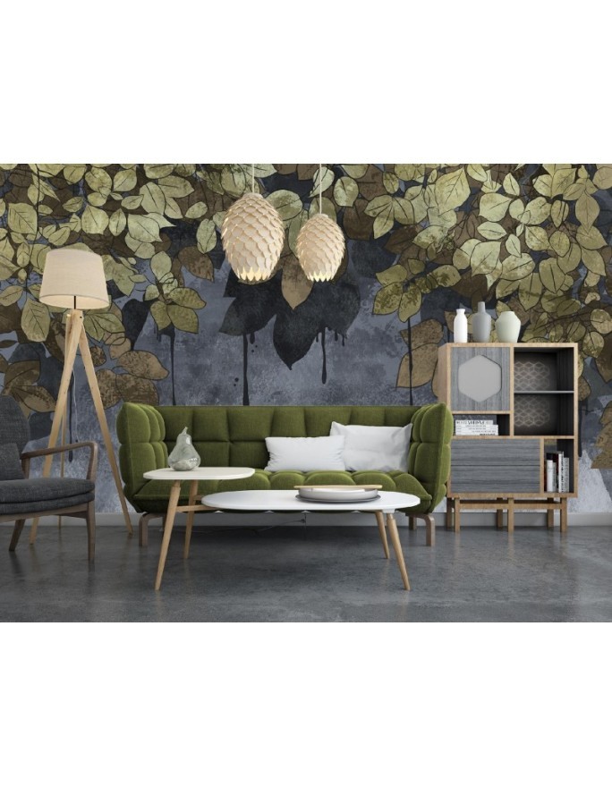 Modern wall mural - Leaves on concrete background | FEEBY