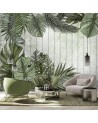 Wall mural - Exotic monstera leaves on a planked background | FEEBY