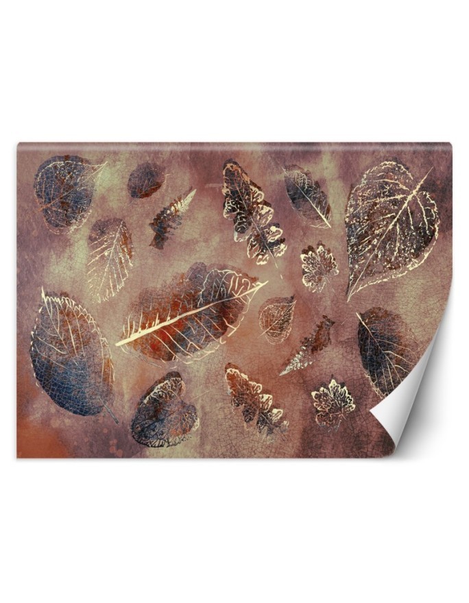 Bedroom wall mural - Golden leaves in retro style | FEEBY