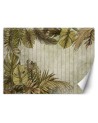 Living room wallpaper - Tropical leaves on a plank background | FEEBY