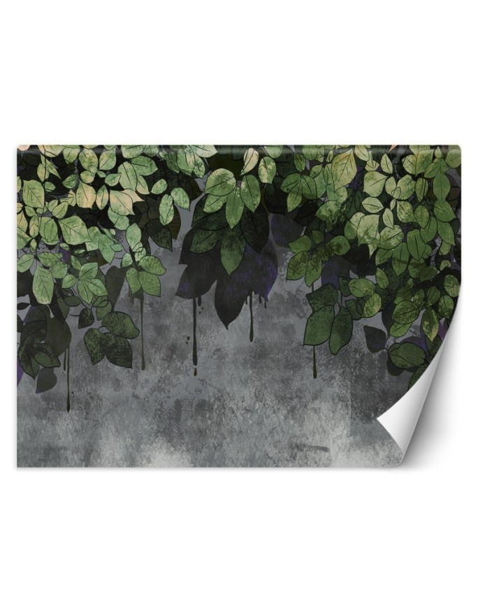 Children's wall mural - Leaves on a concrete background | FEEBY