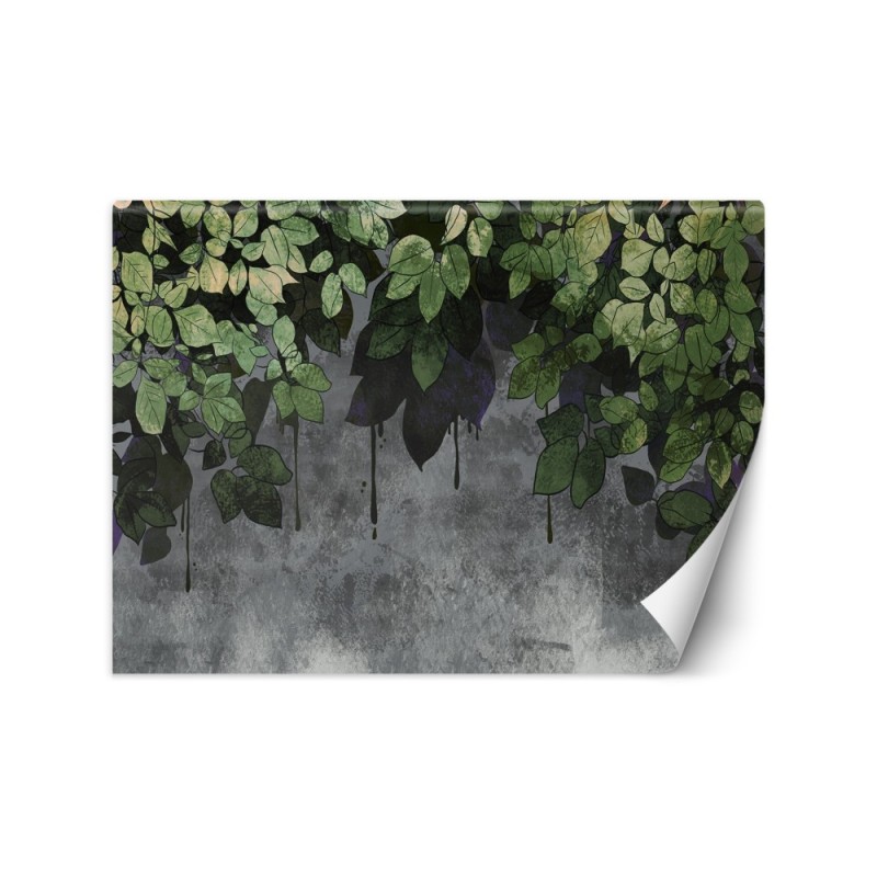 Children's wall mural - Leaves on a concrete background | FEEBY