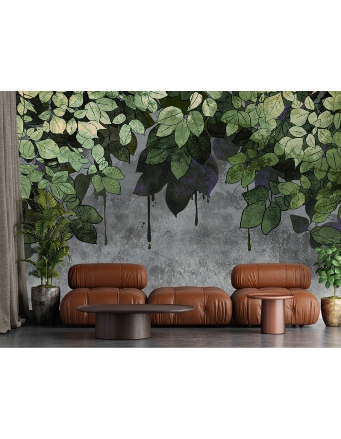 Children's wall mural - Leaves on a concrete background | FEEBY