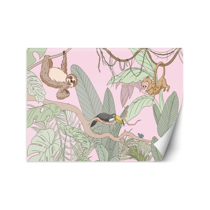 Children's wall mural - Tropical pastel animals in the jungle | FEEBY