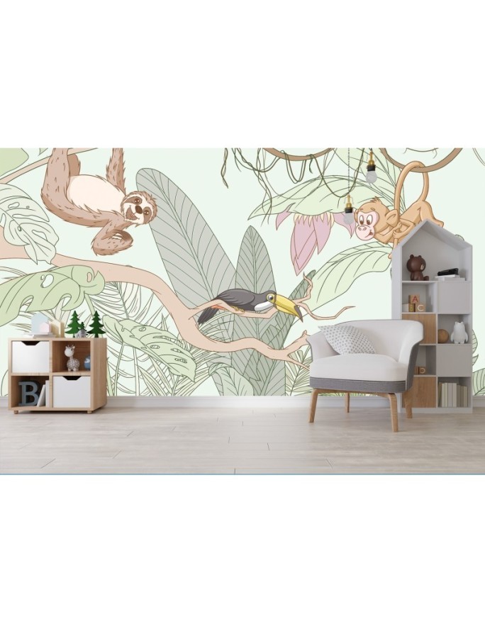Children's wall mural - Tropical jungle animals | FEEBY