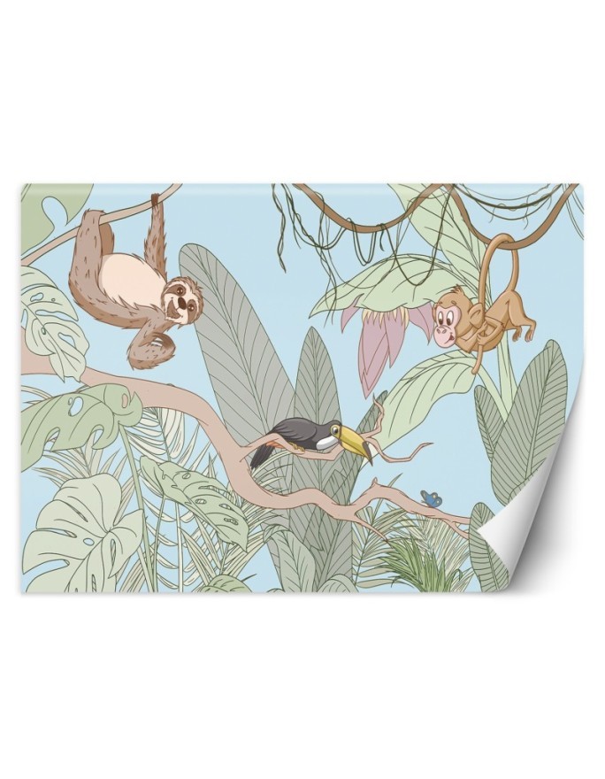 Children's wall mural - Tropical pastel animals in the jungle | FEEBY