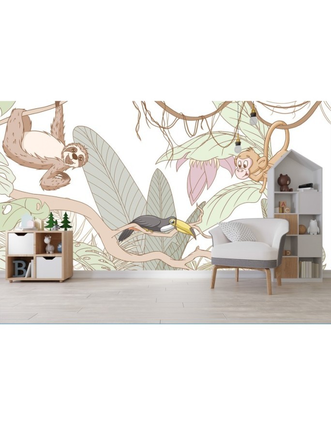 Children's wall mural - Tropical animals in the jungle | FEEBY