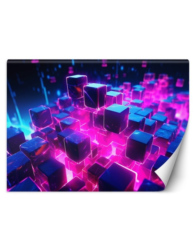 Modern wall mural - Neon cubes abstract 3D | FEEBY