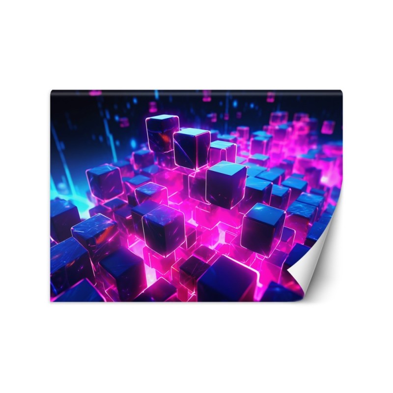 Modern wall mural - Neon cubes abstract 3D | FEEBY