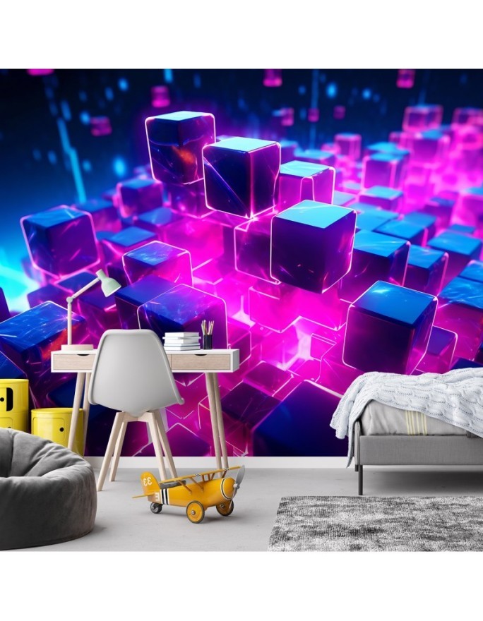 Modern wall mural - Neon cubes abstract 3D | FEEBY
