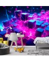 Modern wall mural - Neon cubes abstract 3D | FEEBY
