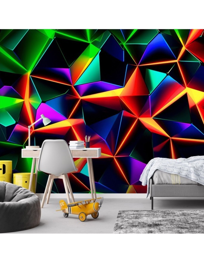 Youth Wall Mural - Colorful geometric abstraction 3D | FEEBY