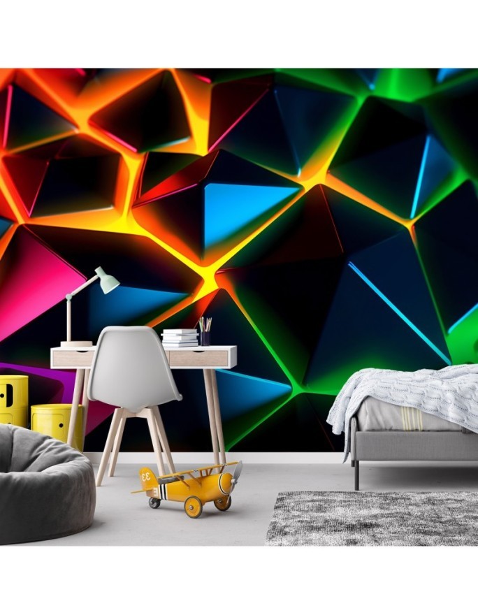 Modern living room wall mural - Geometric abstraction 3D | FEEBY