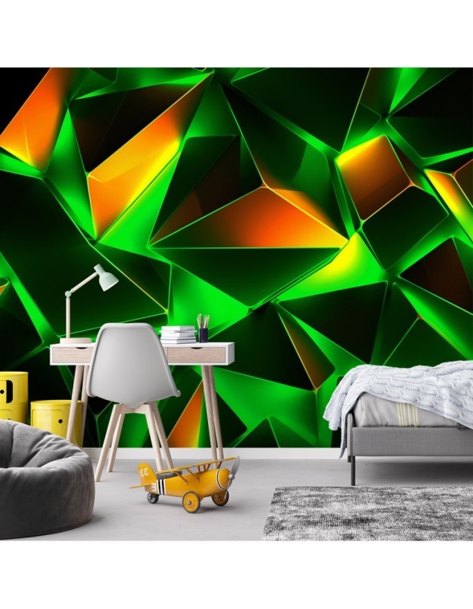 Youth wall mural - Green geometric abstraction 3D | FEEBY