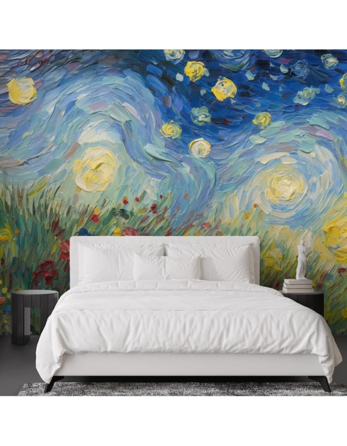 Bedroom wall mural - Starry night in the meadow - V. van Gogh | FEEBY