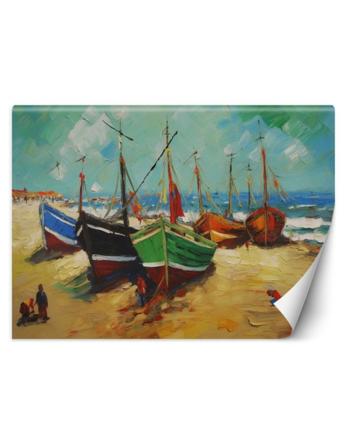 Photo wall mural - Fishing boats on the beach - V. van Gogh | FEEBY