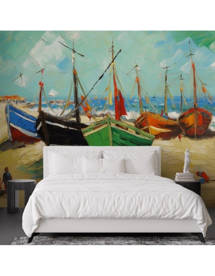 Photo wall mural - Fishing boats on the beach - V. van Gogh | FEEBY