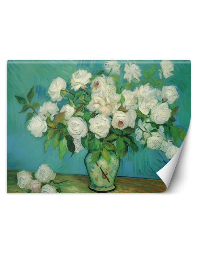 Living room wall mural - Still life vase with roses | FEEBY