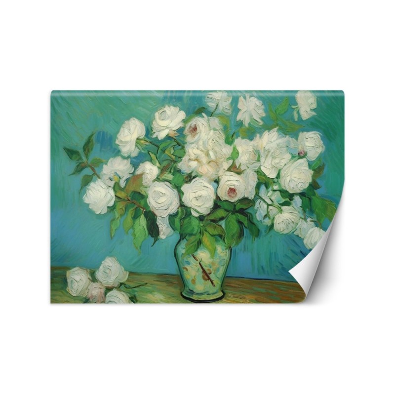 Living room wall mural - Still life vase with roses | FEEBY