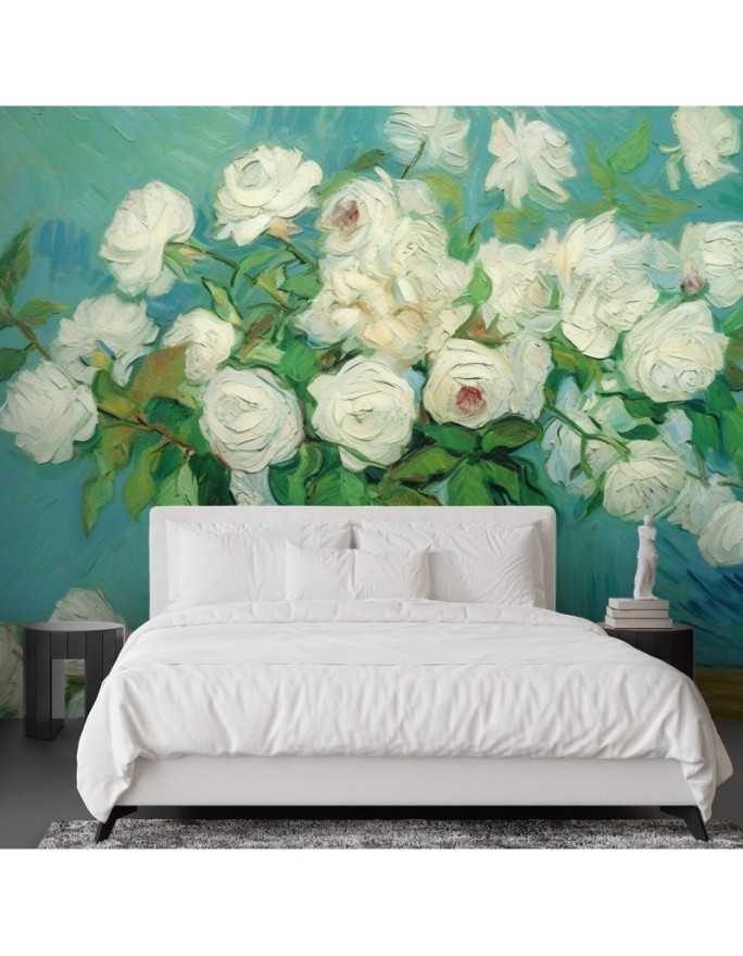 Living room wall mural - Still life vase with roses | FEEBY