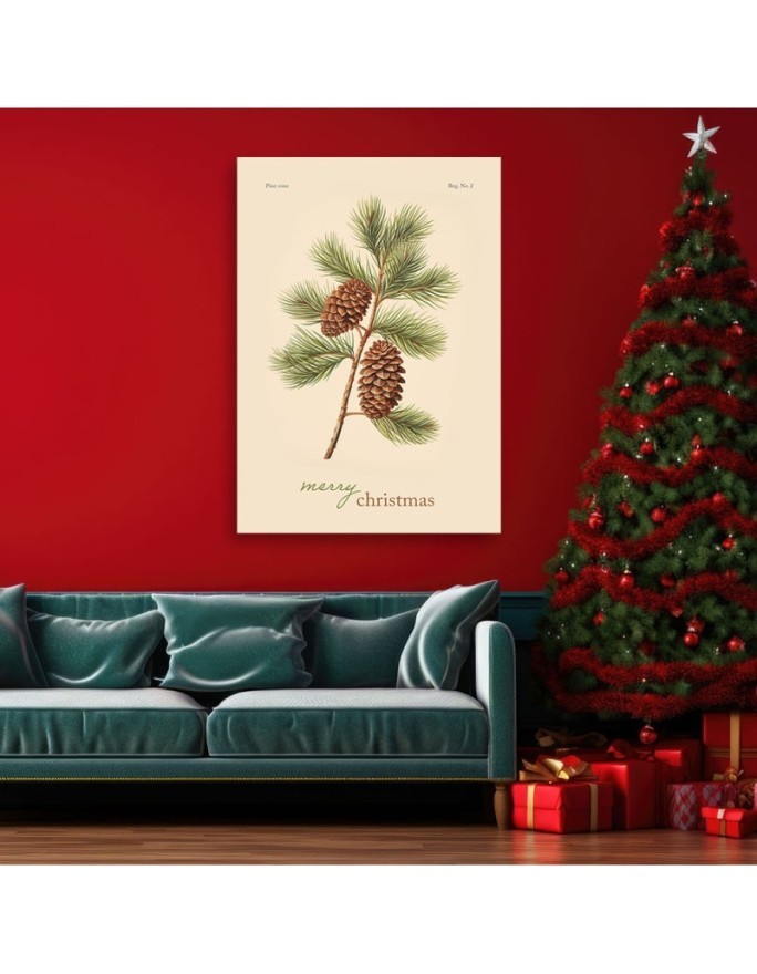 Christmas canvas art - Pinecone and Merry Christmas inscription | FEEBY