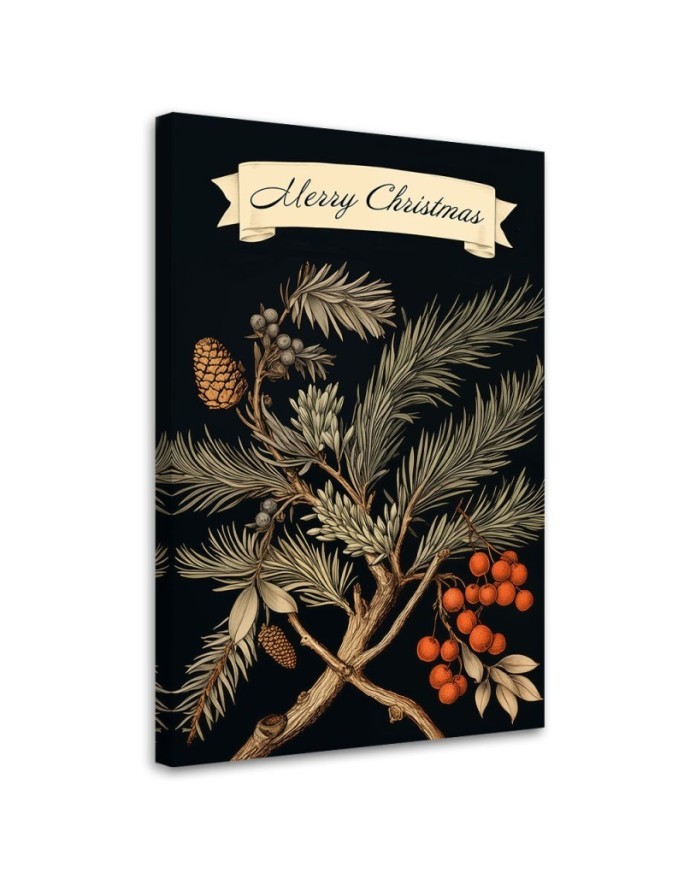 Christmas canvas art - Merry Christmas inscription and pine branch | FEEBY
