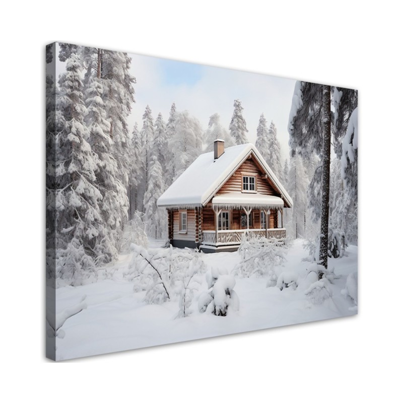Christmas canvas art - Winter cottage | FEEBY