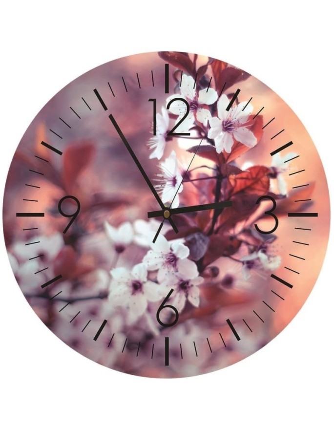 Wall clock - Pink cherry blossom - Doreen Albrecht | FEEBY