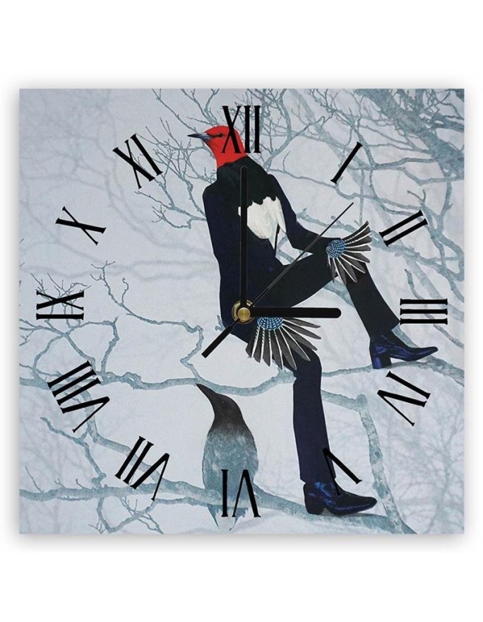 Wall clock - Bird in a suit sitting on a branch - Lili Chartrand | FEEBY