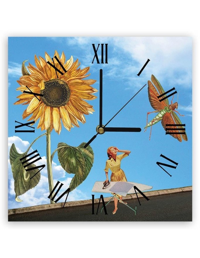 Wall clock - Woman ironing on roof, surrealism - Lili Chartrand | FEEBY