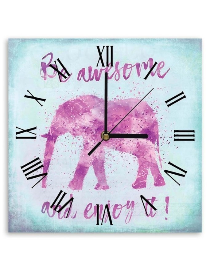 Wall clock - Inscription and figure of a pink elephant - Andrea Haase | FEEBY
