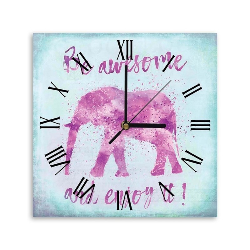 Wall clock - Inscription and figure of a pink elephant - Andrea Haase | FEEBY