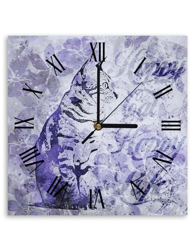 Wall clock - Cat on a purple old background - Andrea Haase | FEEBY