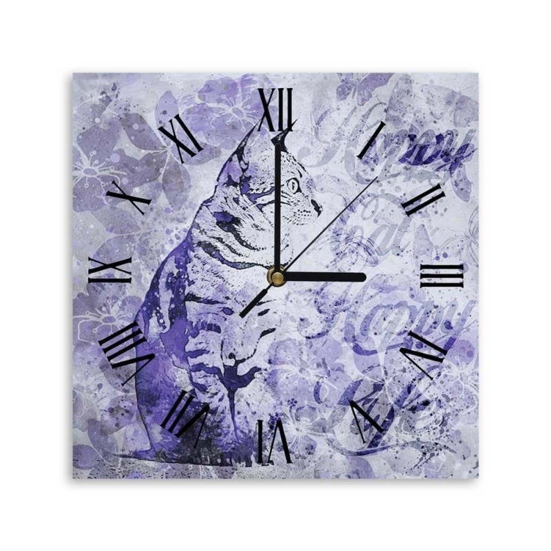 Wall clock - Cat on a purple old background - Andrea Haase | FEEBY