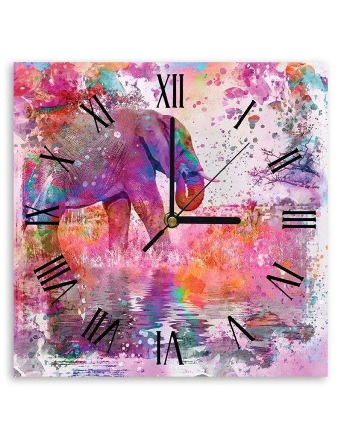 Wall clock - Elephant among the colours - Andrea Haase | FEEBY