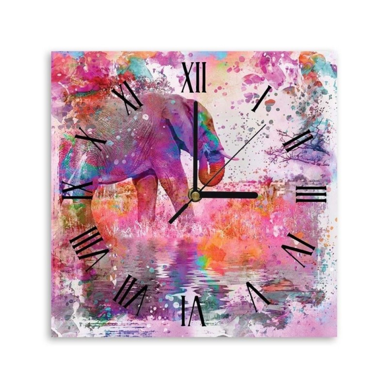 Wall clock - Elephant among the colours - Andrea Haase | FEEBY