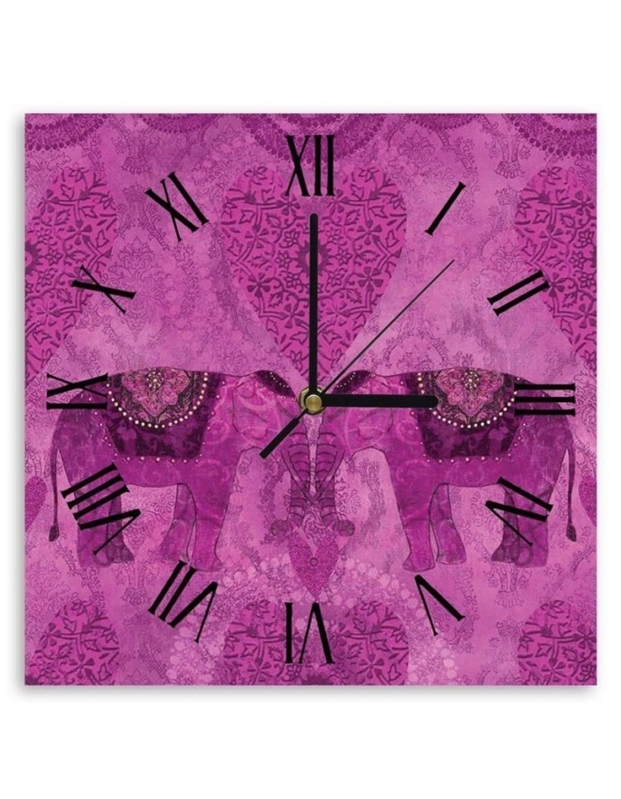 Wall clock - Two pink Indian elephants - Andrea Haase | FEEBY