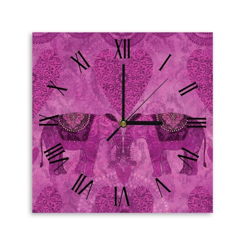 Wall clock - Two pink Indian elephants - Andrea Haase | FEEBY