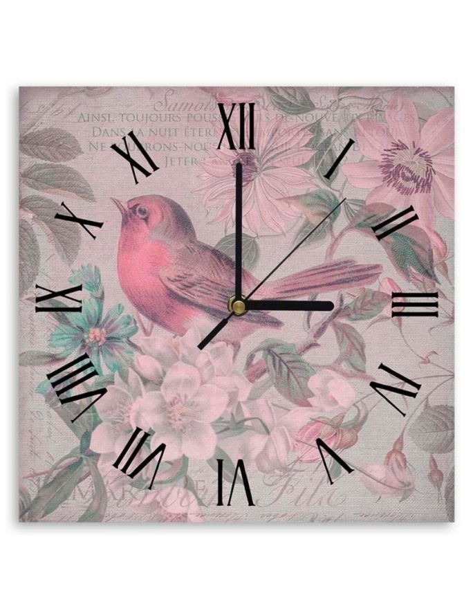Wall clock - Little bird with pink flowers - Andrea Haase | FEEBY