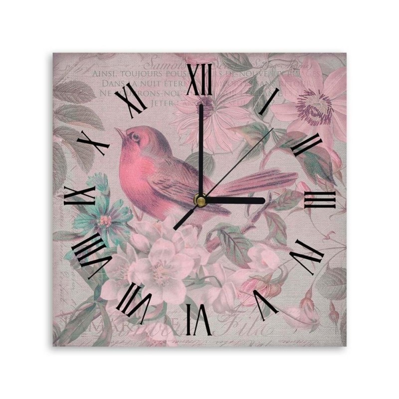 Wall clock - Little bird with pink flowers - Andrea Haase | FEEBY